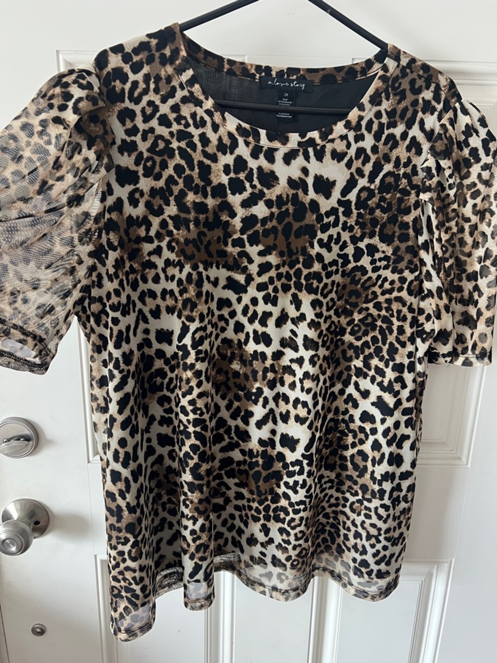 Dorothy Perkins Leopard Mesh Puff Sleeve Top in Brown & Black